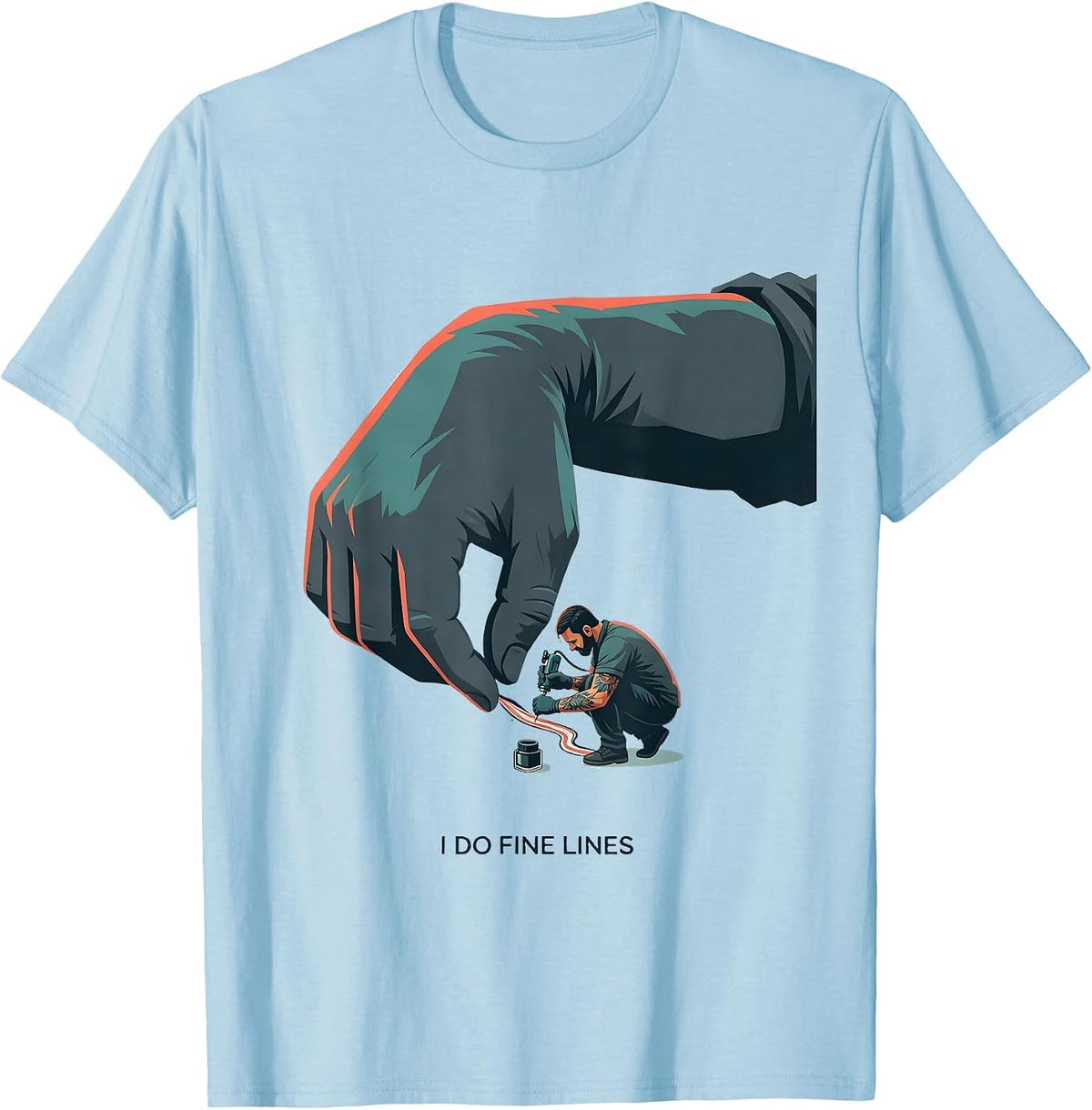 Men's I Do Fine Lines Funny Tattoo Artist Humor Gift T-Shirt - Baby Blue