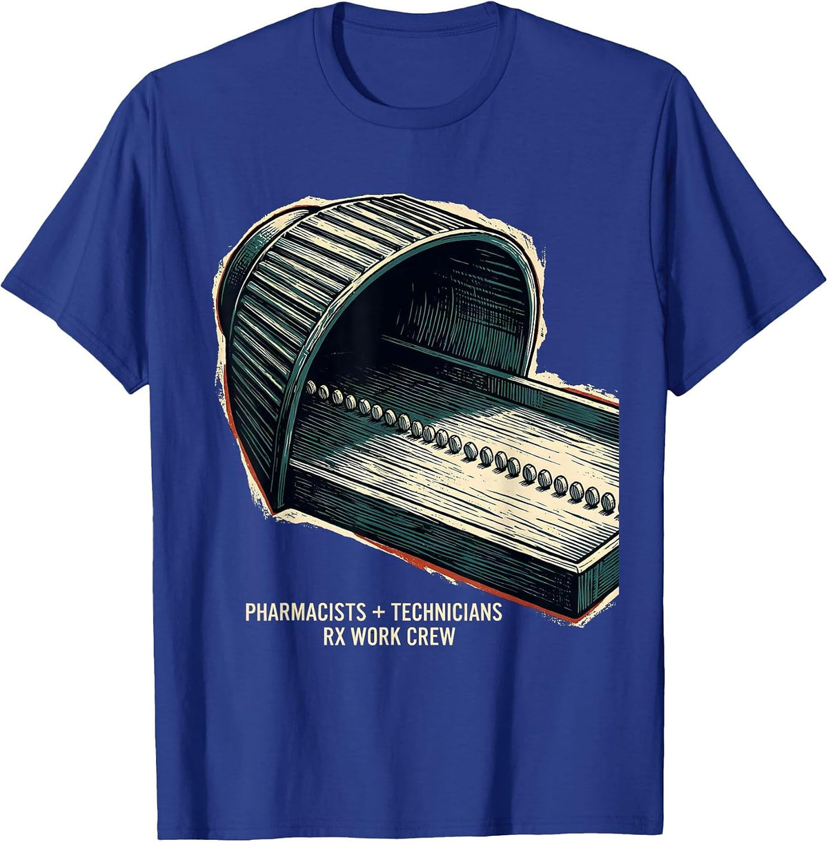 Pharmacists + Technicians, Rx Work Crew Funny T-Shirt - Royal Blue