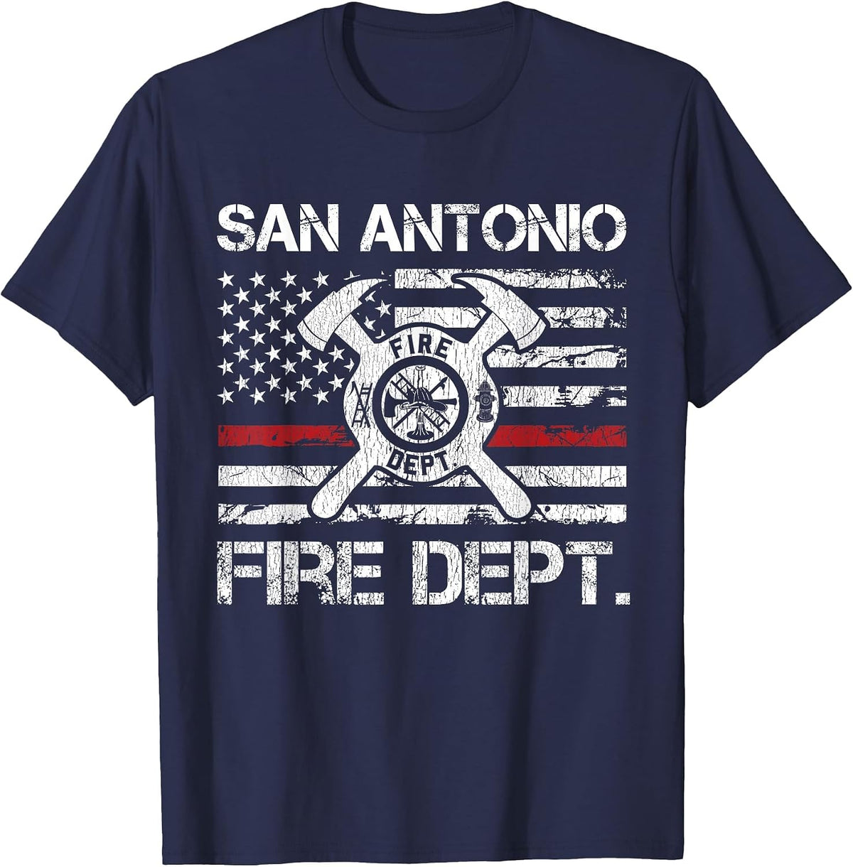 San Antonio Texas Fire Department Thin Red Line Fireman T-Shirt - Navy Blue