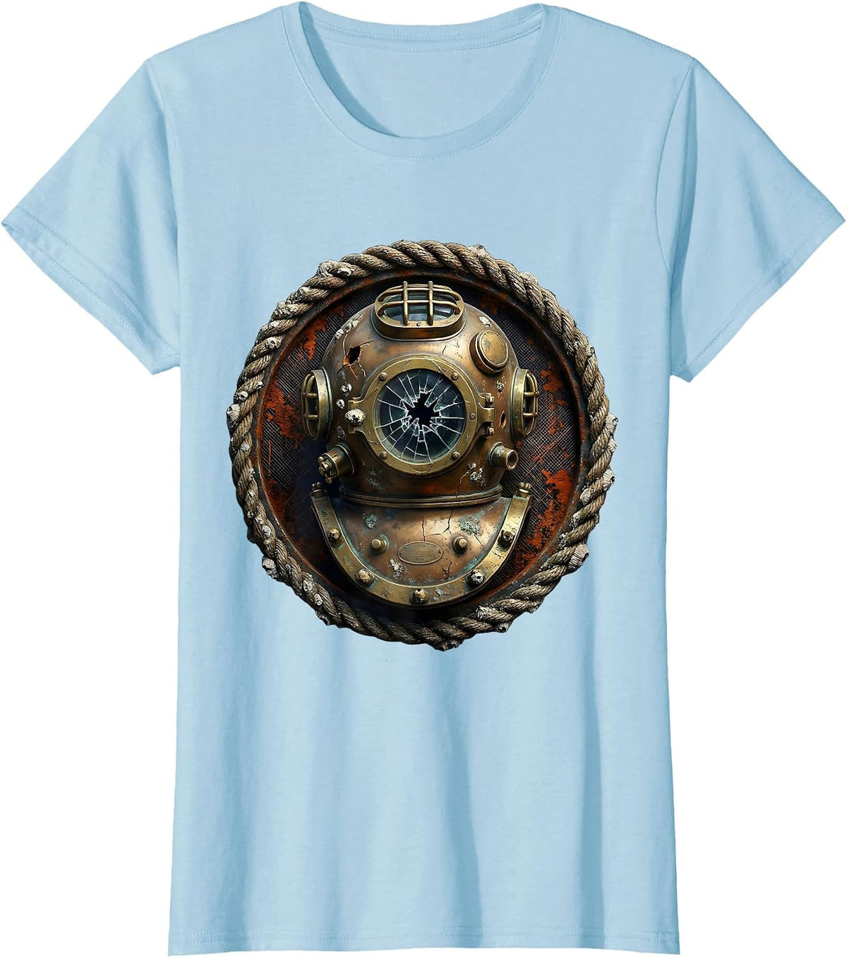 Vintage Diving Helmet Cracked Porthole Sailor T-Shirt - Baby Blue