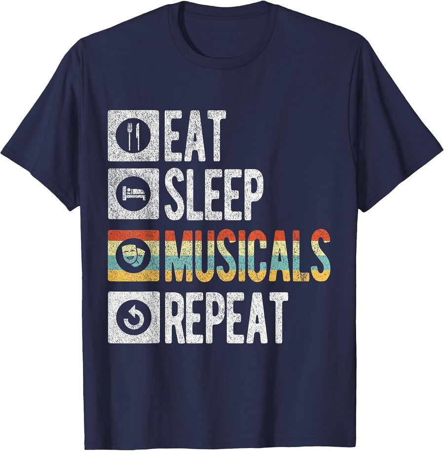 Funny Broadway Musicals Theatre Actor Theater Nerd Retro T-Shirt - Navy Blue