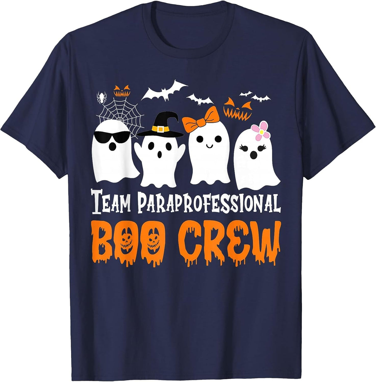 Team Paraprofessional Boo Crew Pumpkin Scary Halloween T-Shirt - Navy Blue