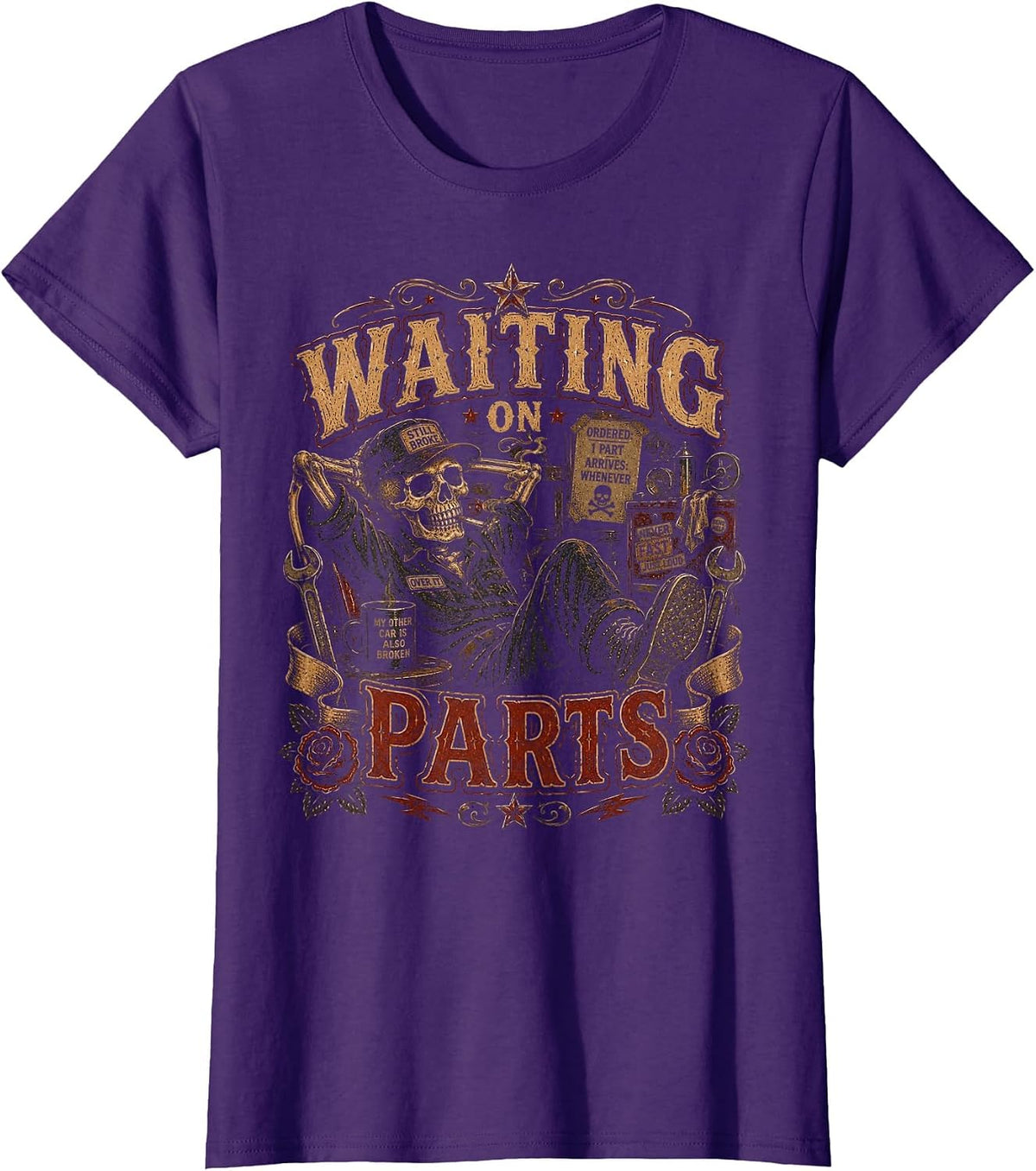 Waiting on Parts Car Mechanic Auto Garage Technician Dad T-Shirt - Purple