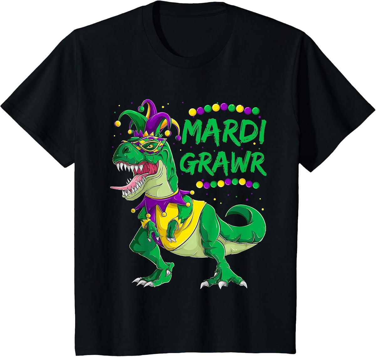 Mardi Grawr Dino Jester Outfit, Mardi Gras T Rex Kids Boys T-Shirt - Black