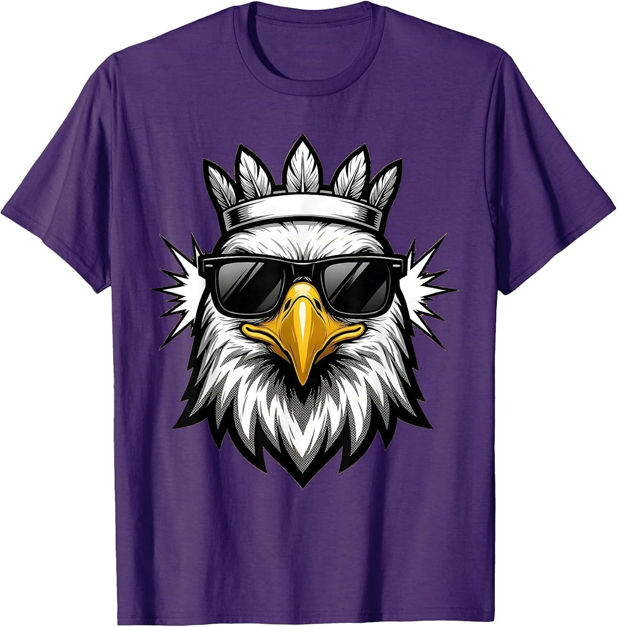 Men's Bald Eagle Comic Sunglasses Eagle Fan Novelty T-Shirt - Purple