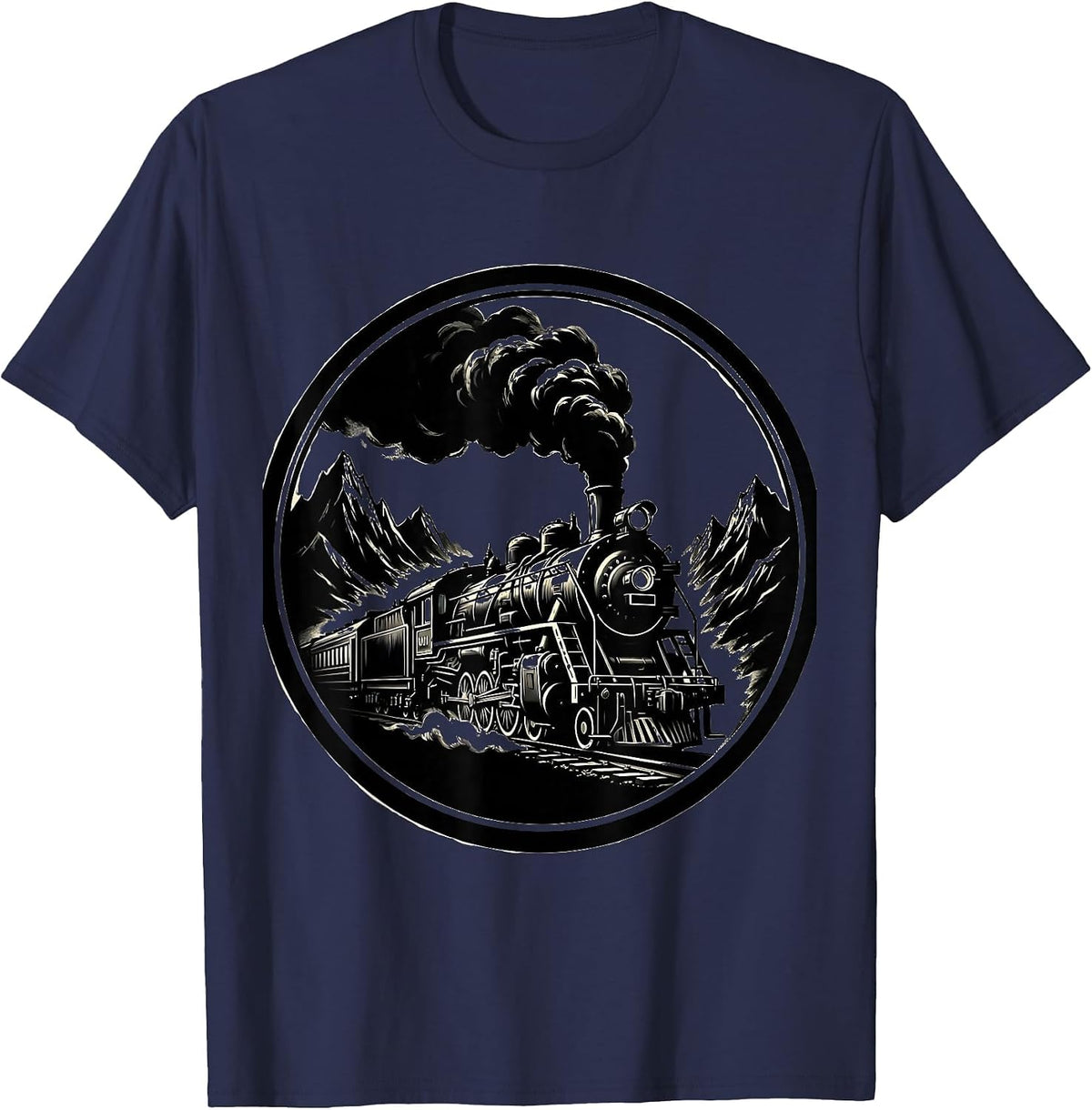 Labor Day Steam Engine Train Mountain Pass T-Shirt - Navy Blue