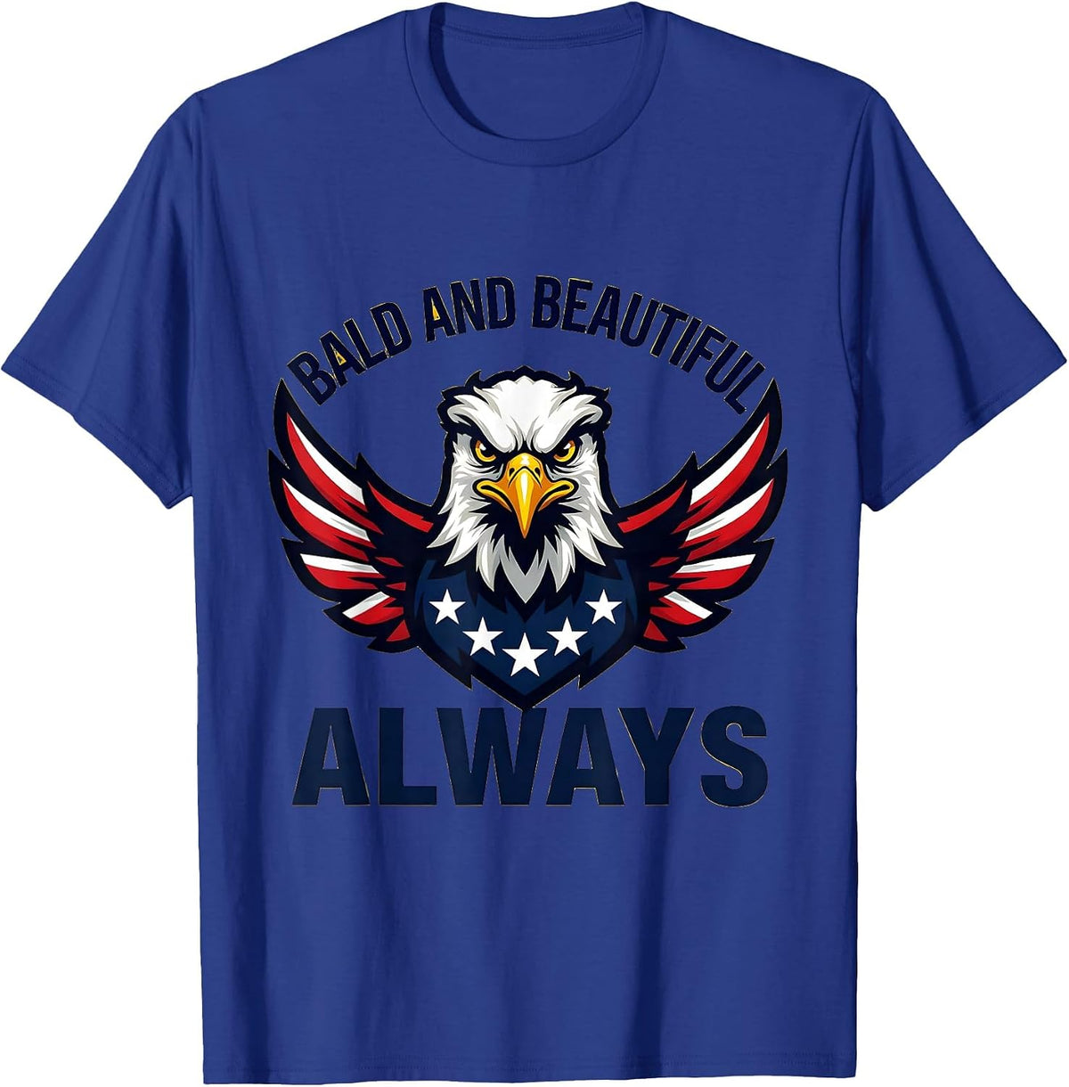 Men's Bald and Beautiful American Flag Eagle Design T-Shirt - Royal Blue