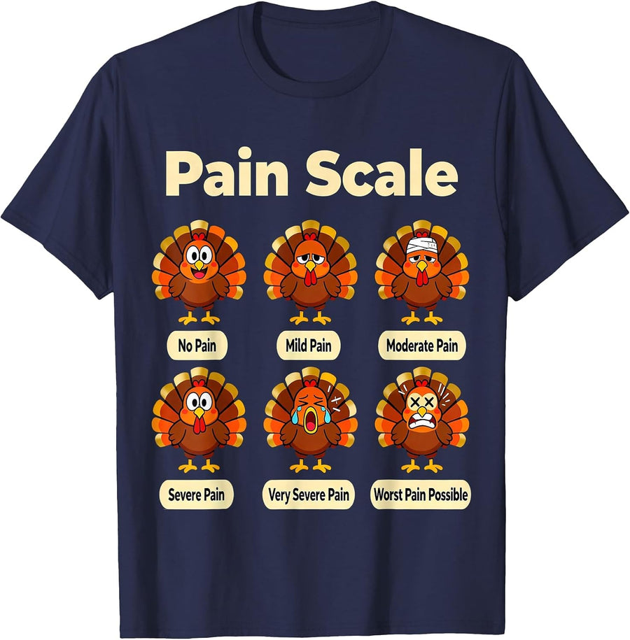 Fall CNA Funny Turkey Pain Scale ER Thanksgiving Nurse Humor T-Shirt - Navy Blue