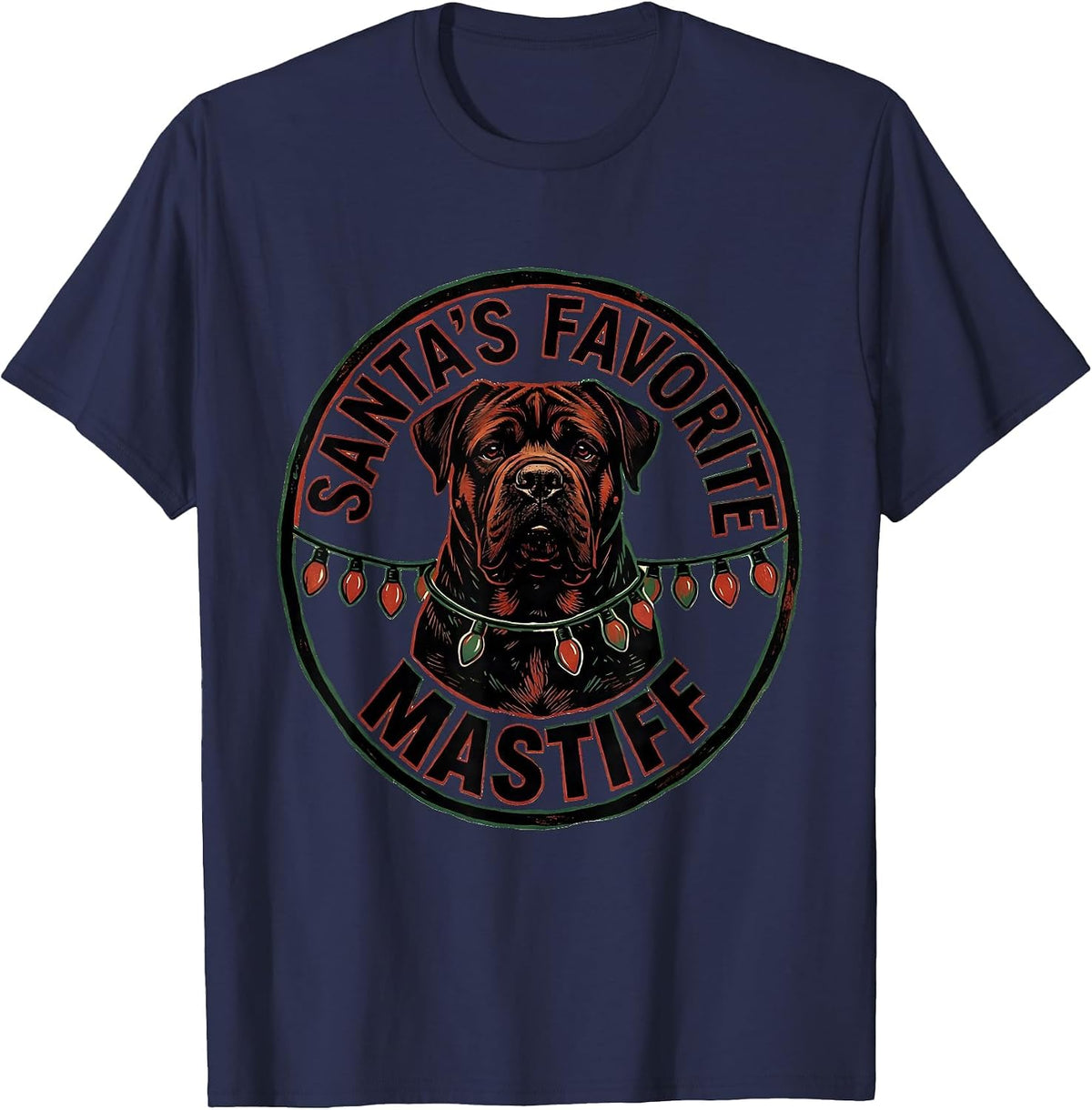 Men's Santa's Favorite Mastiff Christmas Pajama Dog Lover Gift T-Shirt - Navy Blue