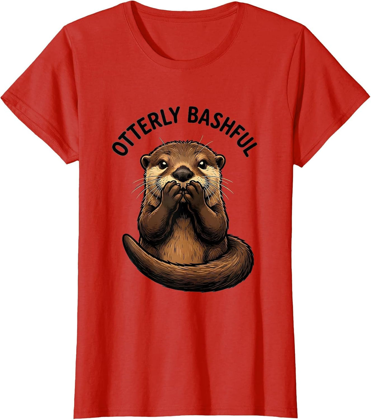 Otterly Bashful Cartoon Funny Otter Lover Gift For Kid Teen T-Shirt - Red