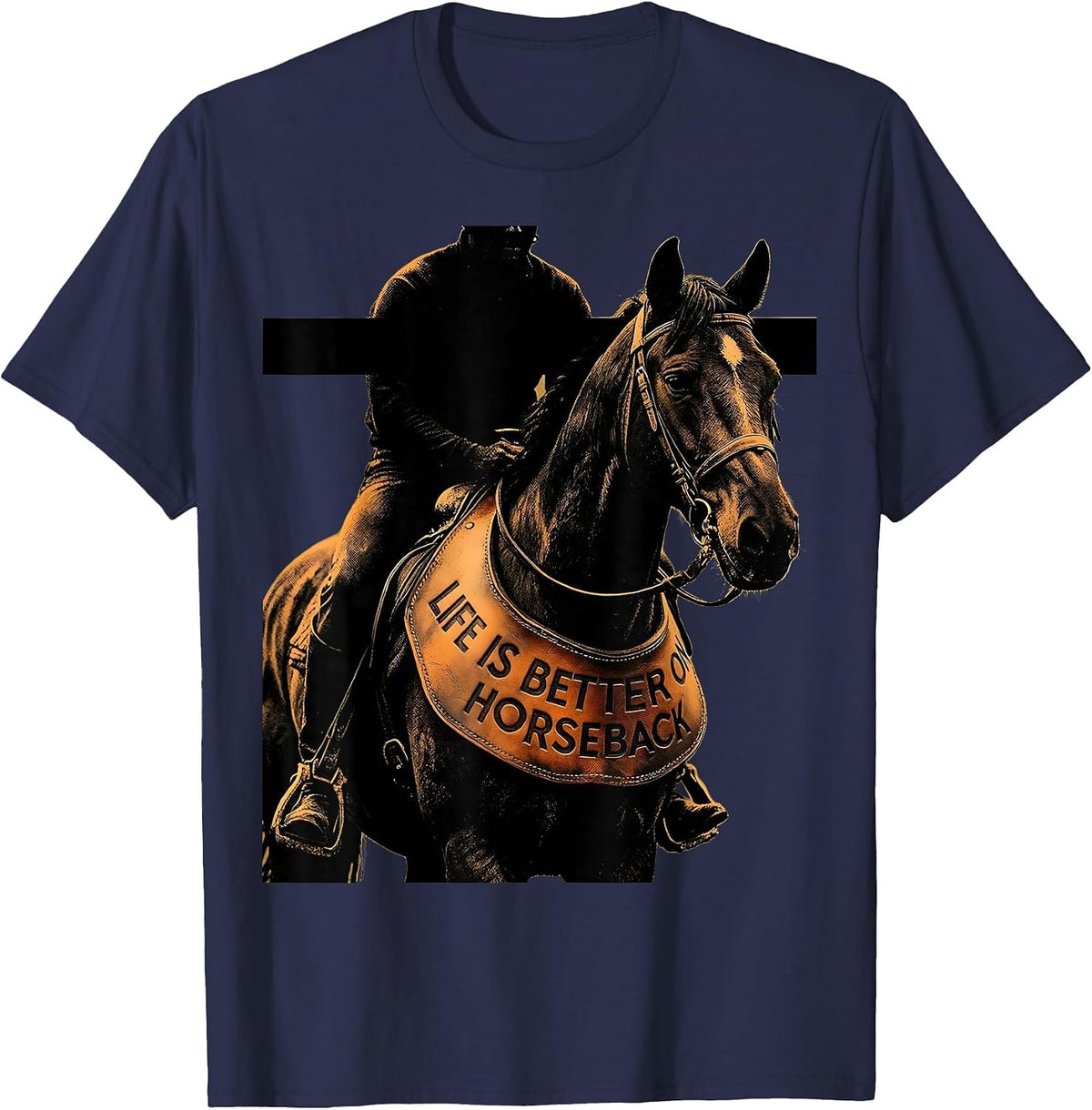 Men's Life Is Better On Horseback Western Design T-Shirt - Navy Blue