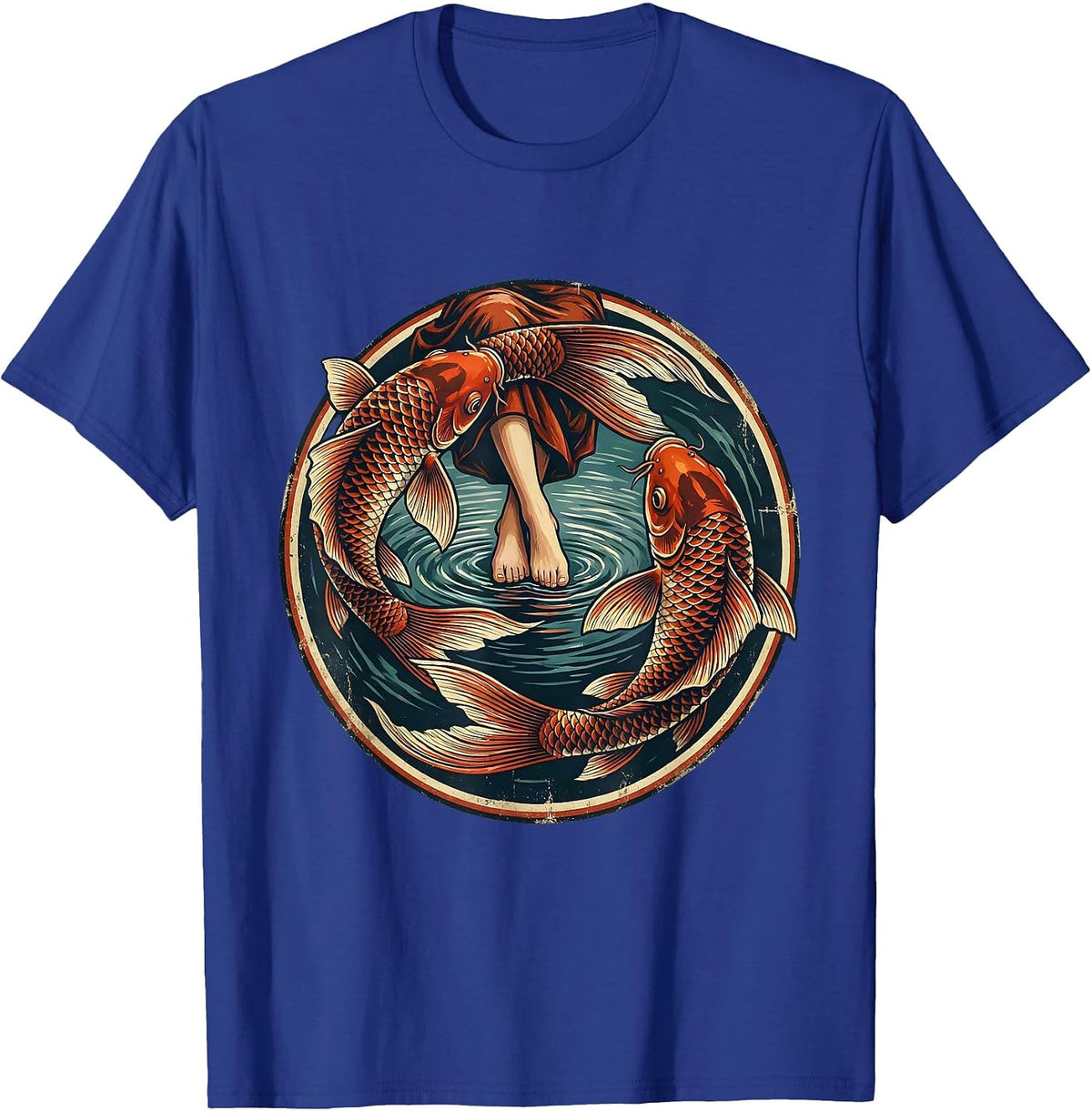 Men's Red Koi Fish Circling Feet Freedom Graphic T-Shirt - Royal Blue