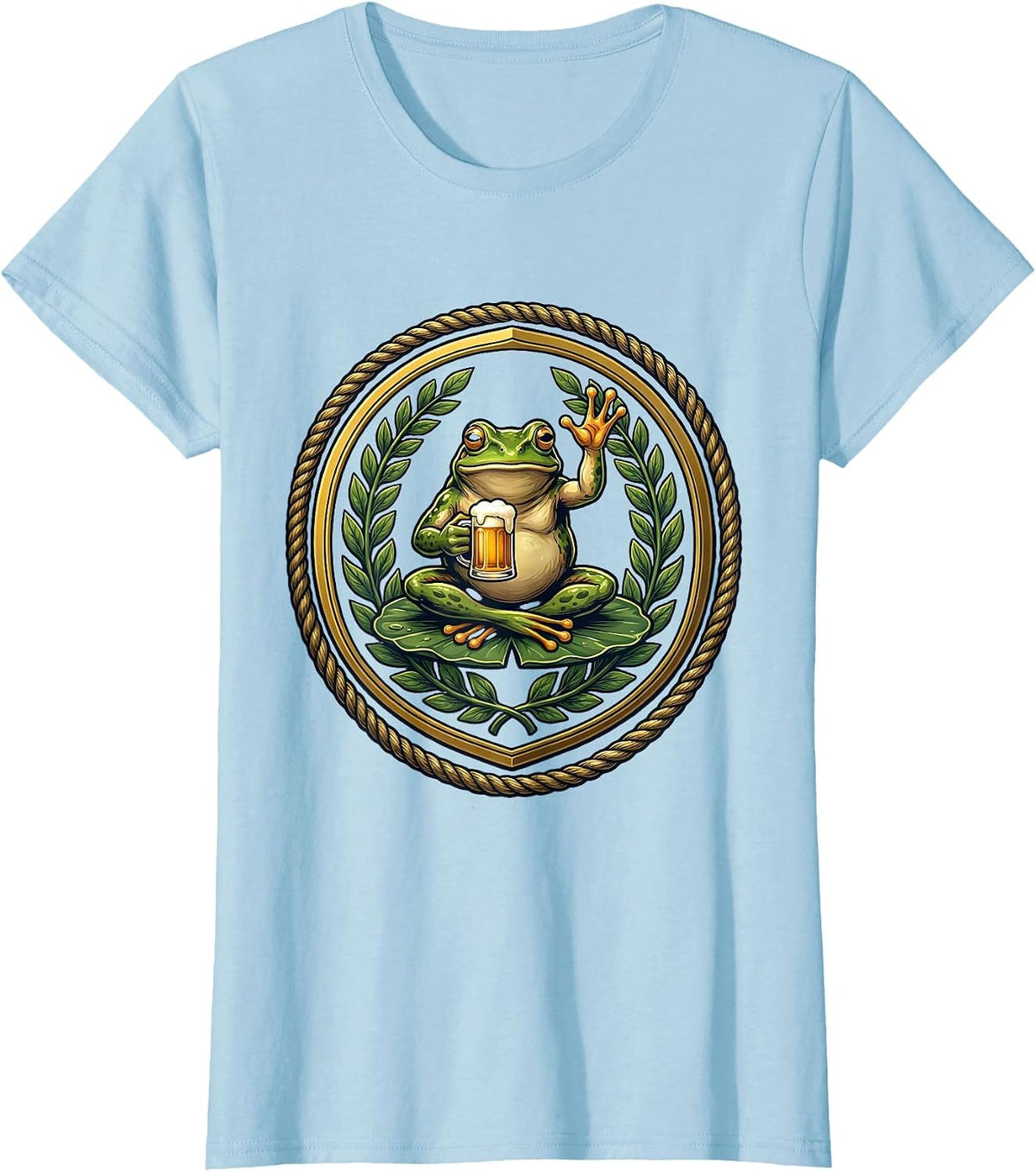 Women's Frog on Lily Pad Craft Beer Illustration T-Shirt - Baby Blue