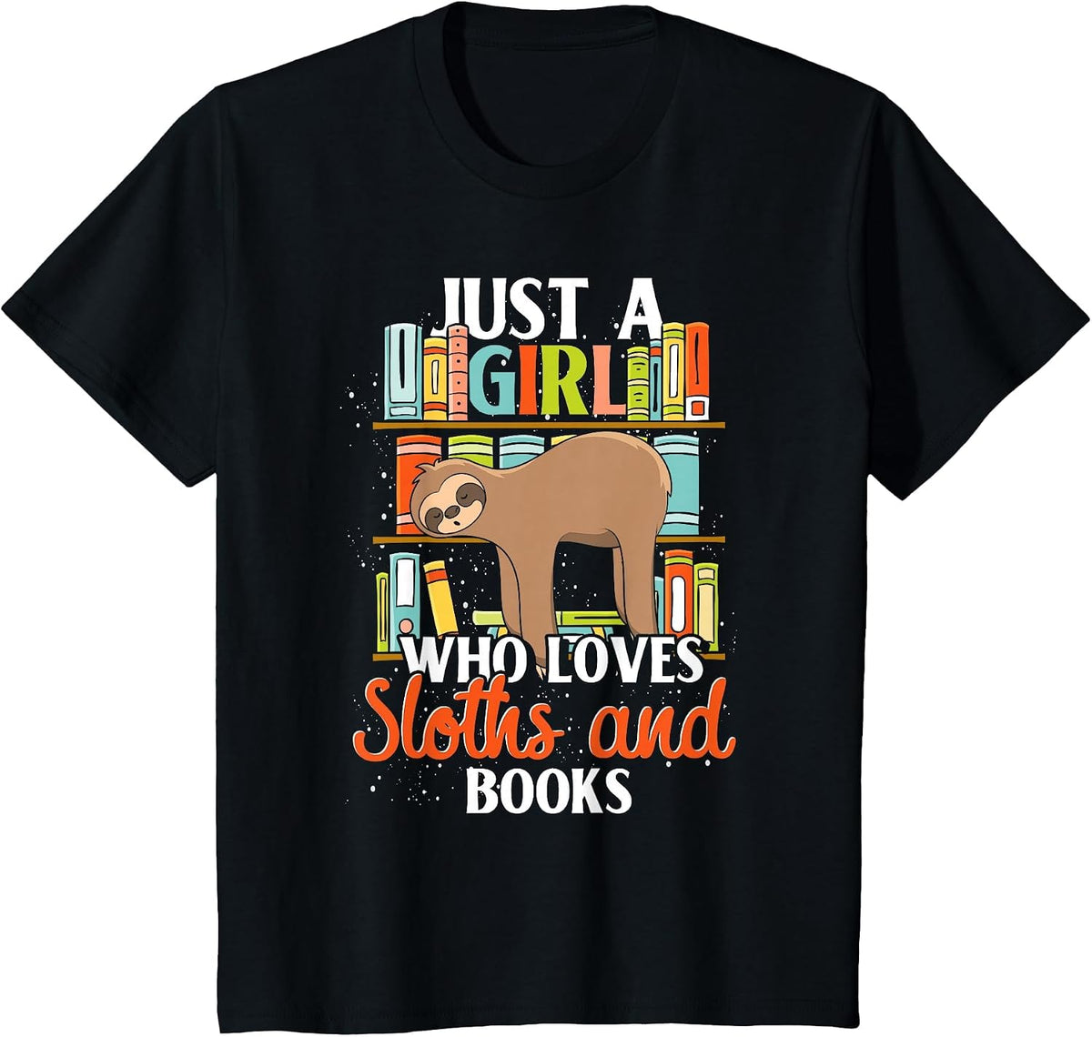 Tropical Zoo Animal Books Reading Sleeping Sloth Girl T-Shirt - Black