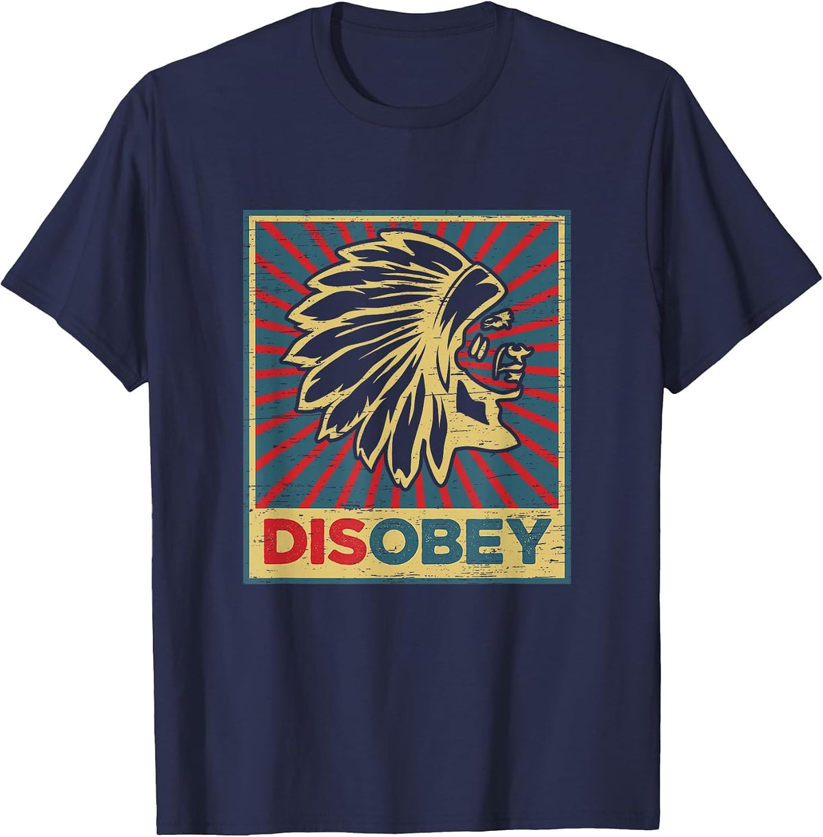 Disobey Tribe Ethnic Pride Columbus American Regalia T-Shirt - Navy Blue