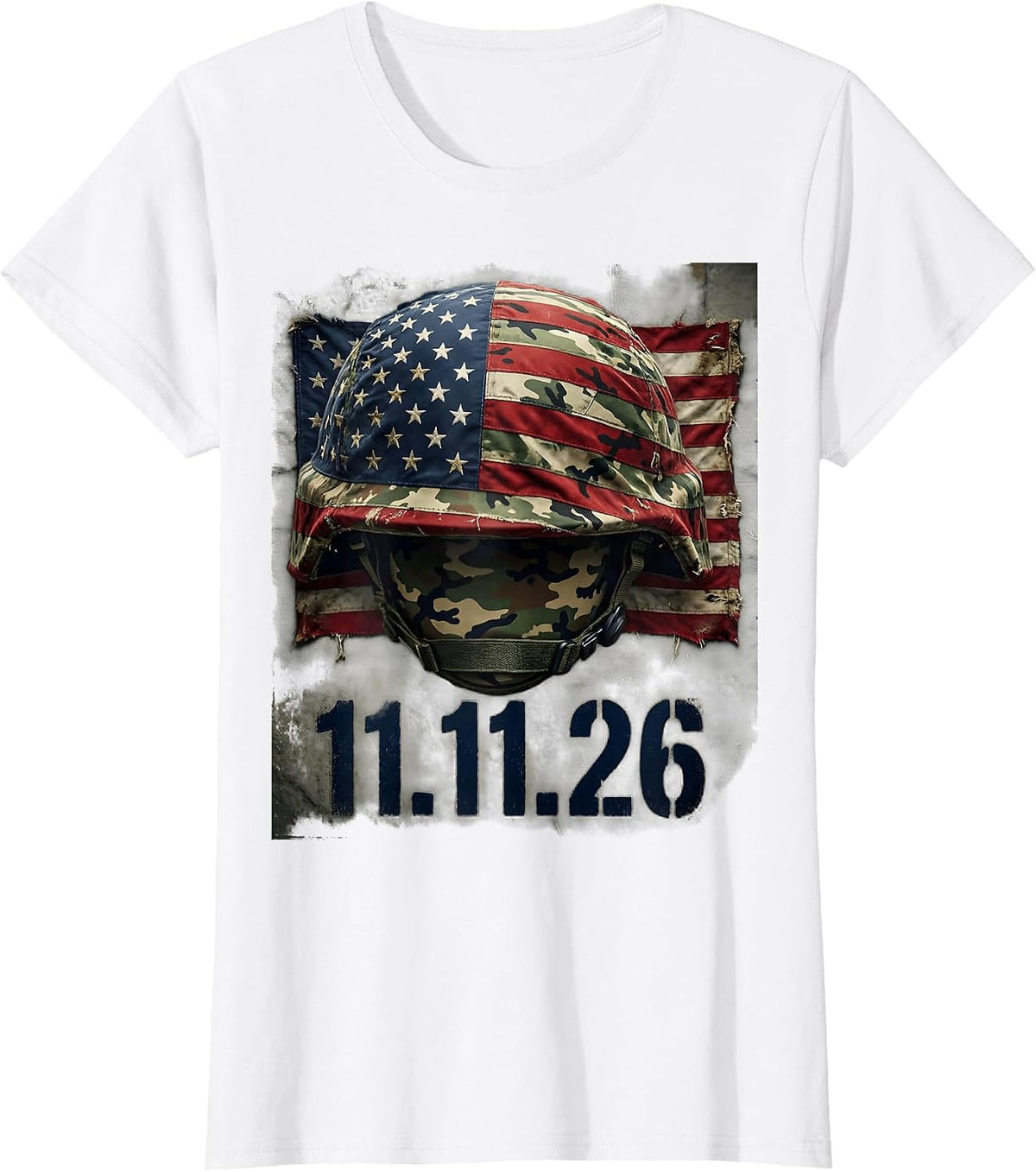 11.11.26 Distressed Military Patriotic Veteran T-Shirt - White