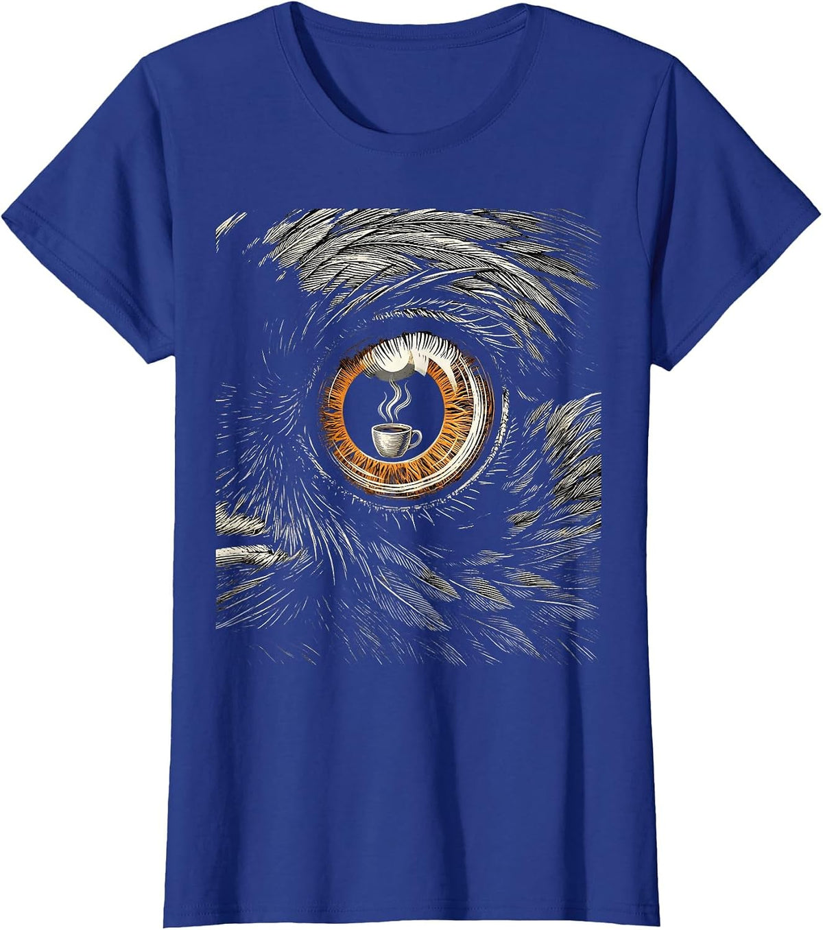 Women's Crow Eye Coffee Reflection Graphic Design T-Shirt - Royal Blue