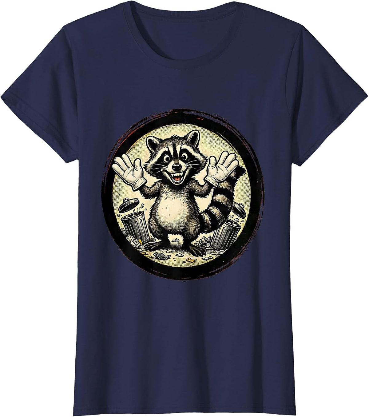 Women's Raccoon Trash Can Chaos Funny Animal Graphic T-Shirt - Navy Blue