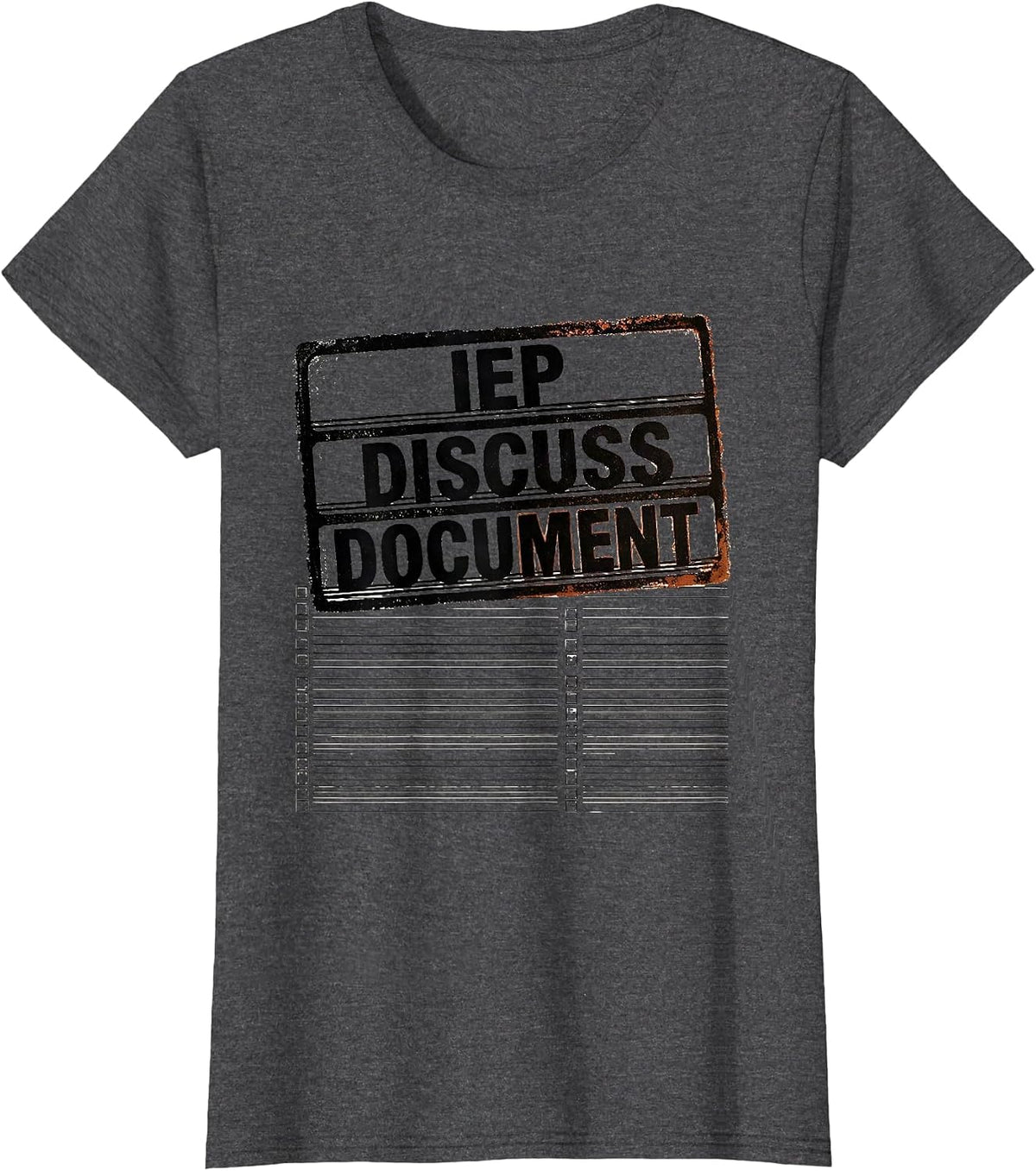 Women's IEP Discuss Document Rubber Stamp Special Education Teacher T-Shirt - Dark Heather Grey