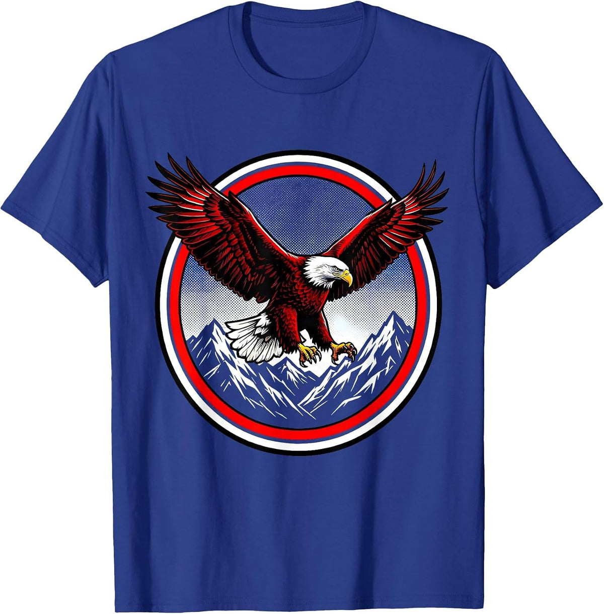 Bald Eagle Soaring Over Mountains Red White Blue T-Shirt - Royal Blue