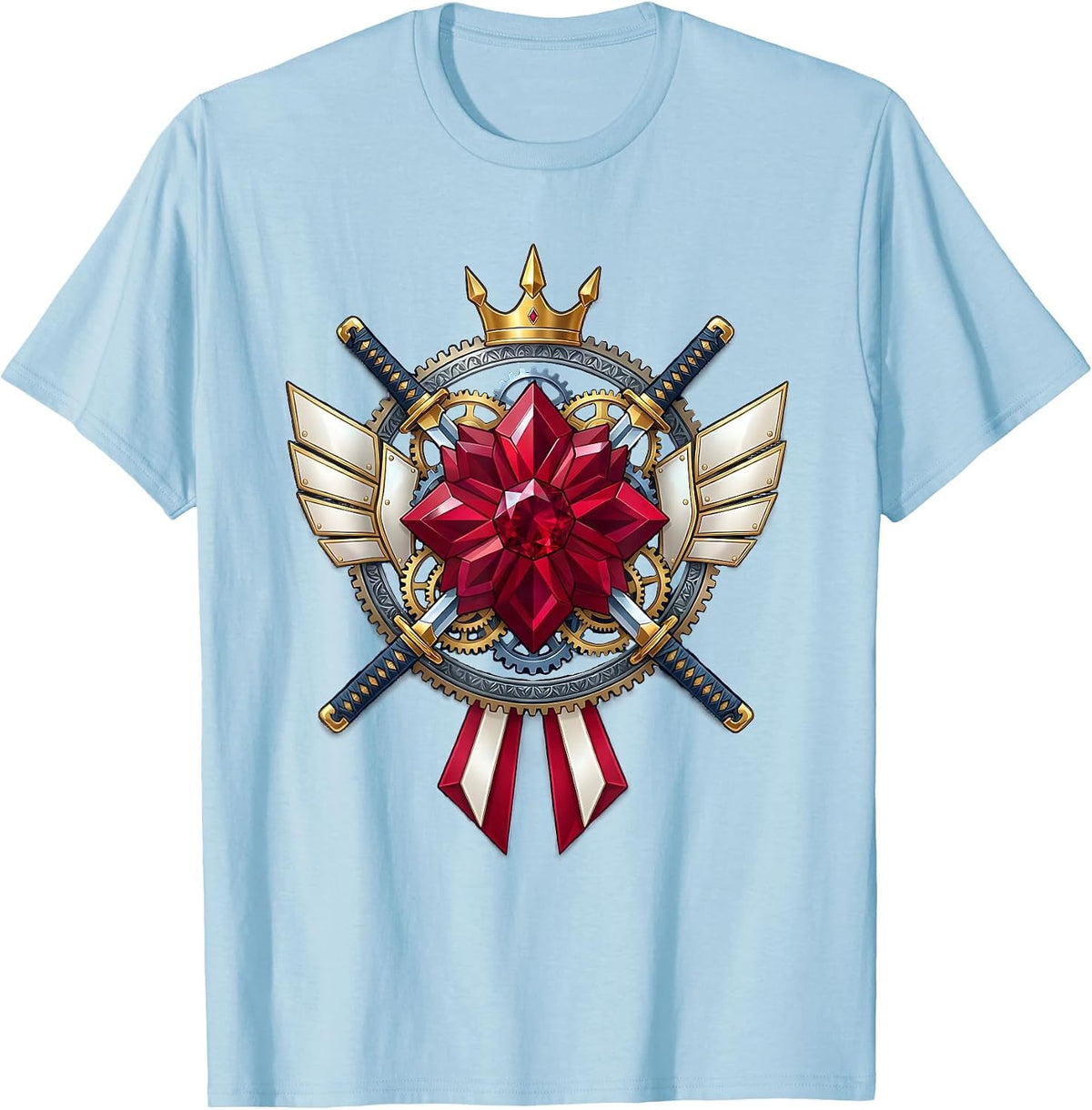 Men's Mechanical Samurai Exposed Gears Anime Art T-Shirt - Baby Blue