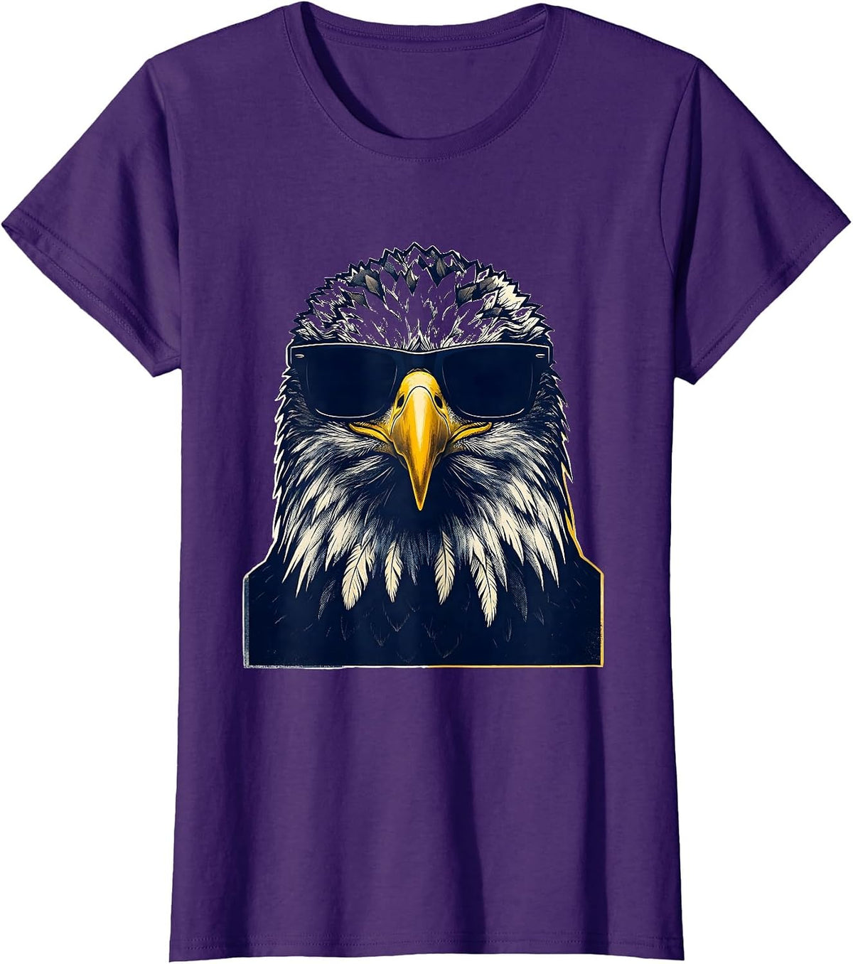 Women's Bald Eagle Sunglasses Novelty Mascot Retro T-Shirt - Purple
