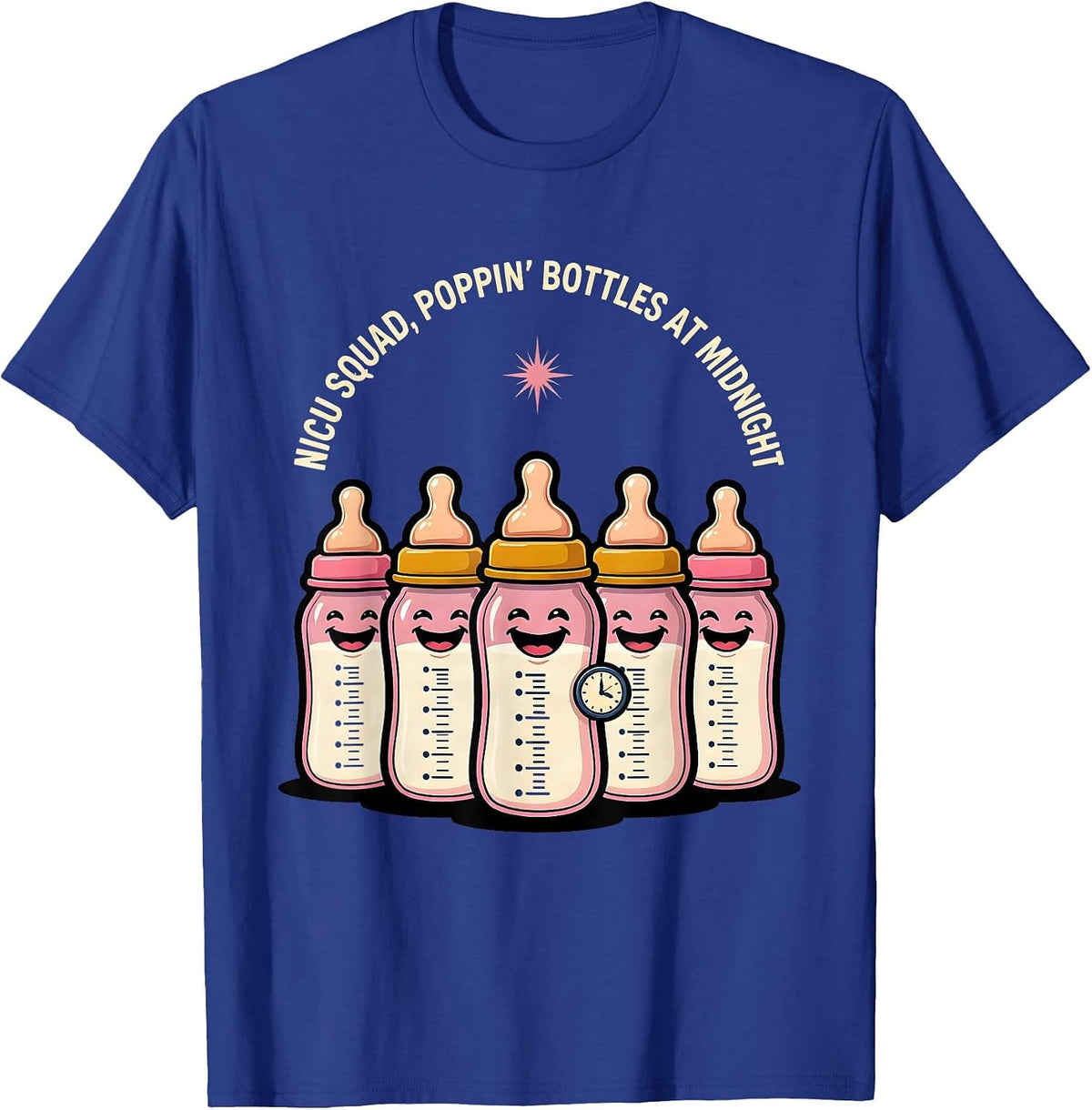 Men's NICU Squad Poppin Bottles At Midnight Nurse T-Shirt - Royal Blue