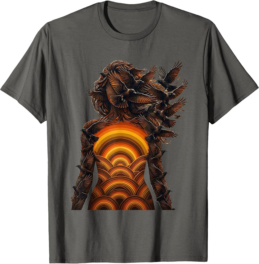 Crow Silhouette Nature Wildlife Art Design T-Shirt - Asphalt Grey