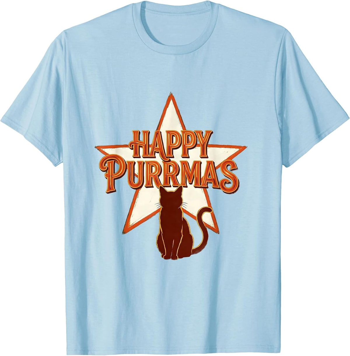 Men's Happy Purrmas Sign Painter Showcard Funny Cat Lover T-Shirt - Baby Blue