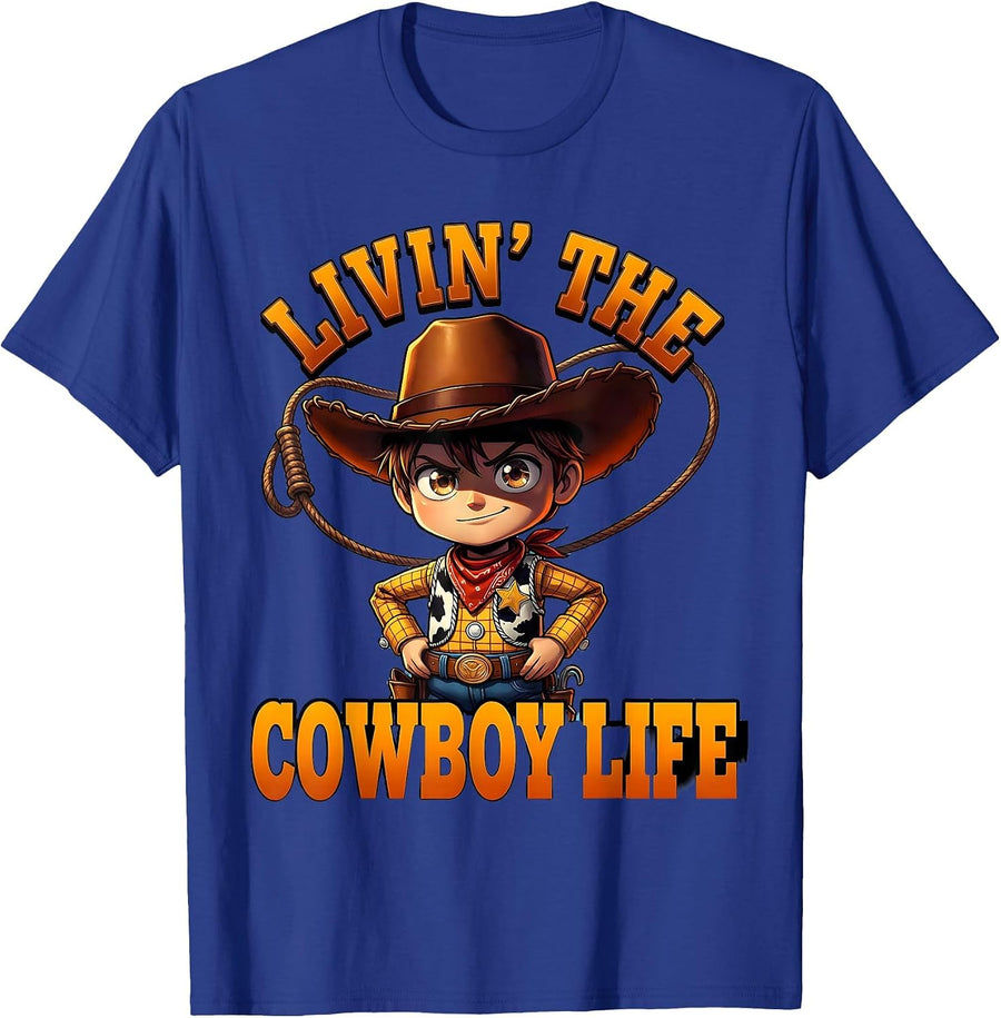 Livin' the Cowboy Life Western Design T-Shirt - Royal Blue