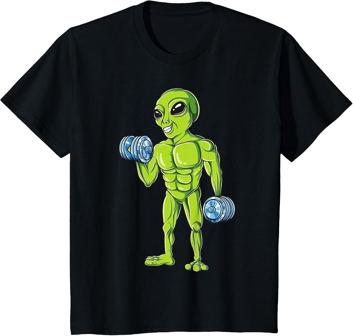 Bodybuilding Funny Workout Gym Weightlifting Fitness Alien T-Shirt - Black