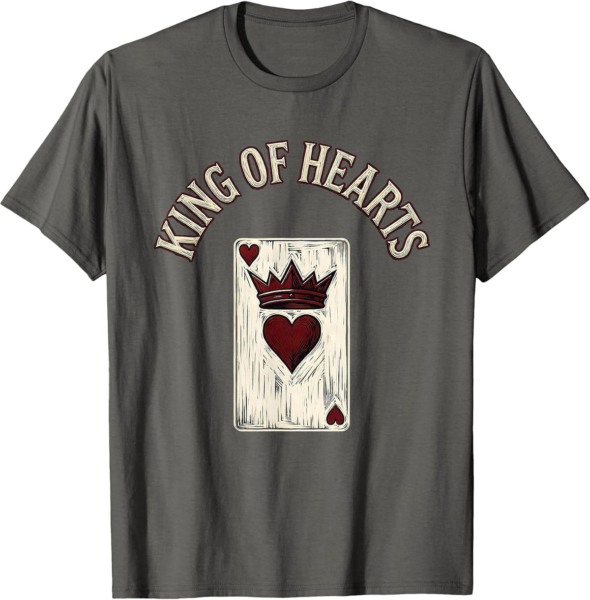 Men's King of Hearts Funny Poker Couple Halloween Matching Costume T-Shirt - Asphalt Grey