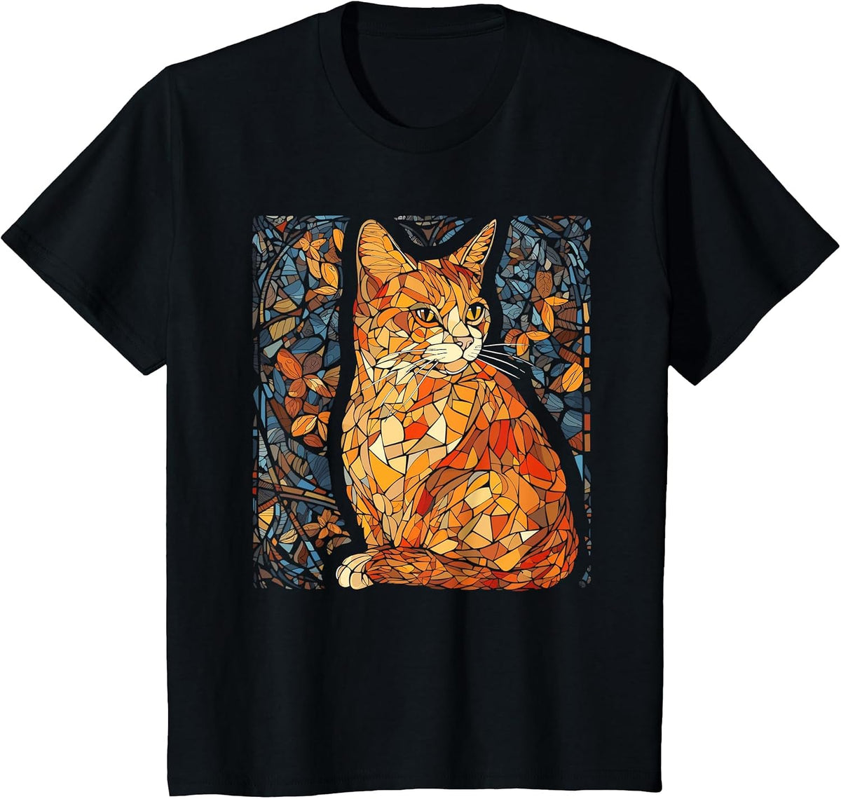 Stained Glass Window Art Artistic Tabby Orange Cat Lovers T-Shirt - Black