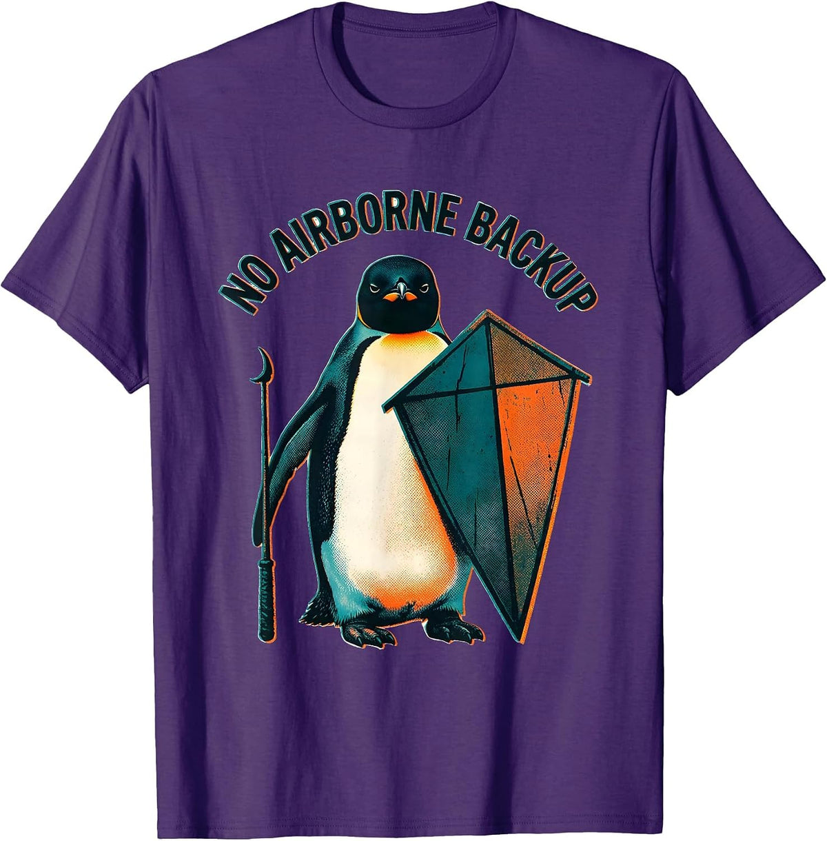 Men's No Airborne Backup Funny Penguin Tactical Bird Meme Humor T-Shirt - Purple