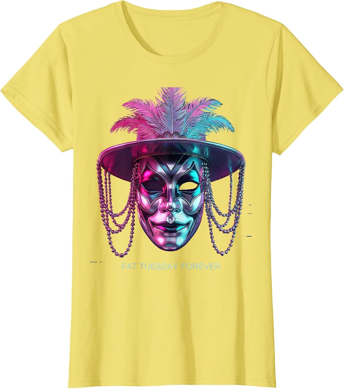 Fat Tuesday Forever Mardi Gras Celebration Design T-Shirt - Lemon Yellow