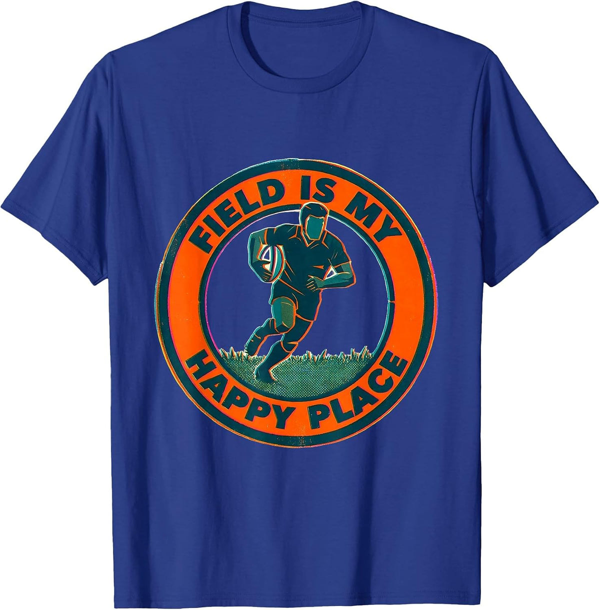 Field Is My Happy Place Rugby Design T-Shirt - Royal Blue