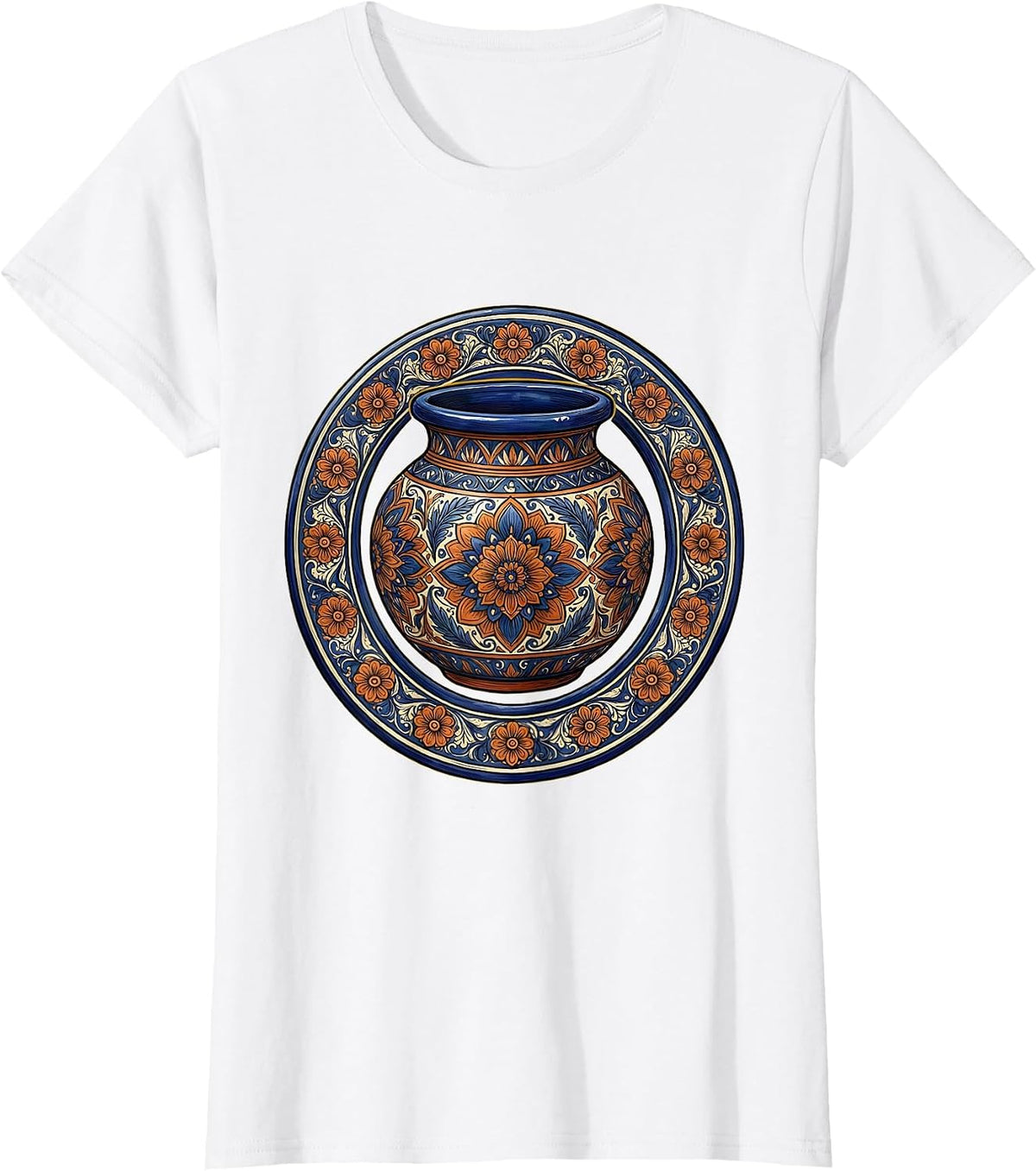 Mexican Talavera Pottery Floral Art Design T-Shirt - White