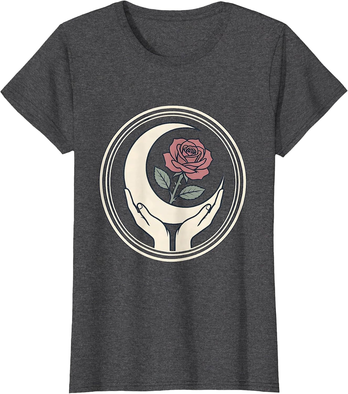 Women's Gigi Crescent Moon and Rose Graphic T-Shirt - Dark Heather Grey