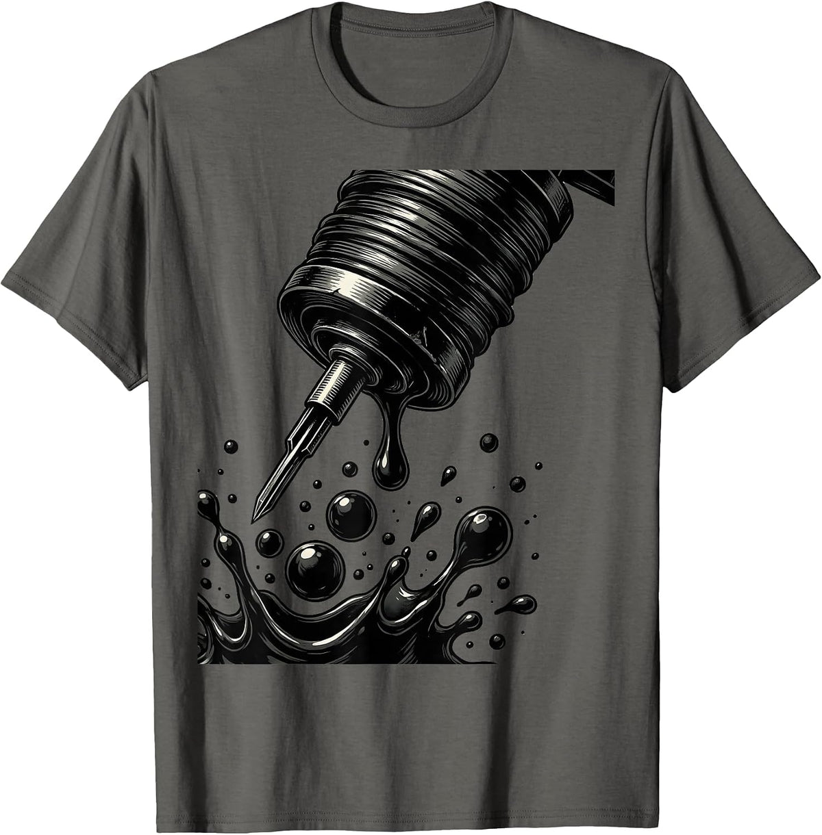 Tattoo Machine Dripping Ink Drop Art Design T-Shirt - Asphalt Grey