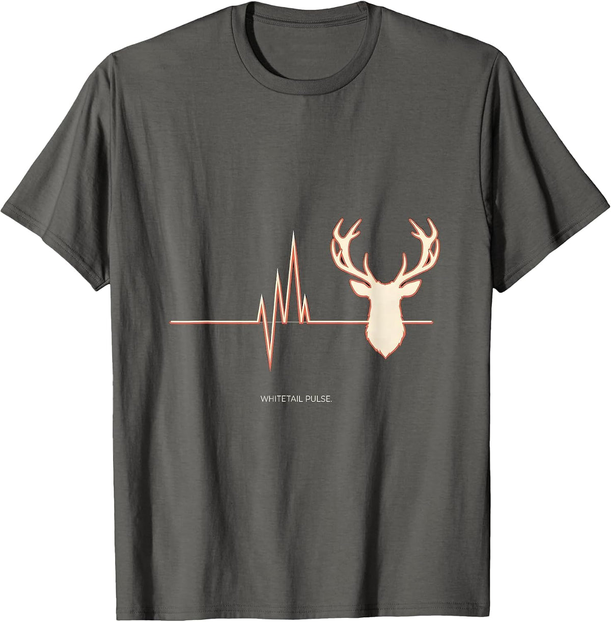 Men's Whitetail Pulse Flat Vector Hunting Heartbeat Wildlife Lover T-Shirt - Asphalt Grey