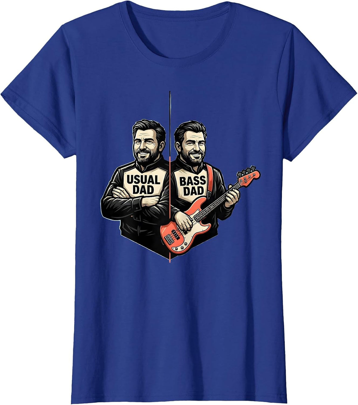 Women's USUAL DAD BASS DAD Funny Guitar Father Musician Humor T-Shirt - Royal Blue