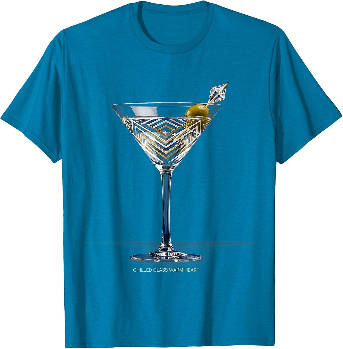 Chilled Glass Warm Heart Martini Design T-Shirt - Sapphire Blue