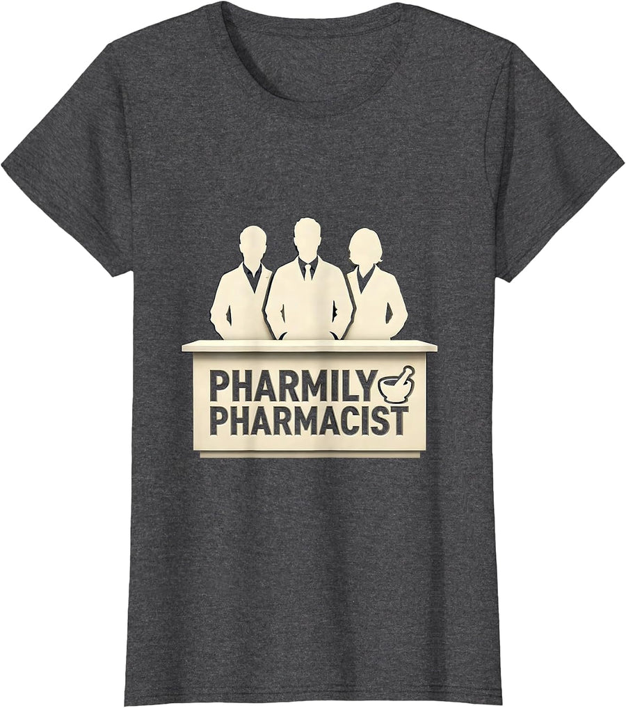 Women's Pharmily Pharmacist Funny Pharmacist Pharmacy Tech Crew T-Shirt - Dark Heather Grey