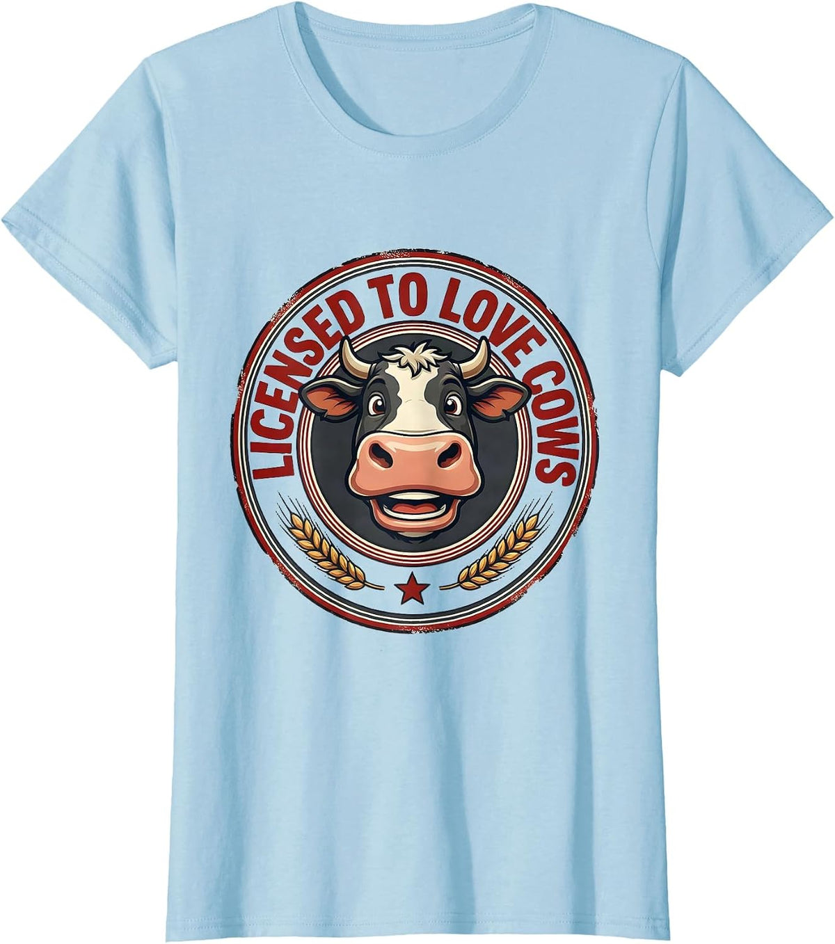 Women's Licensed To Love Cows Cartoon Cow Lover Boy Farm Kid T-Shirt - Baby Blue