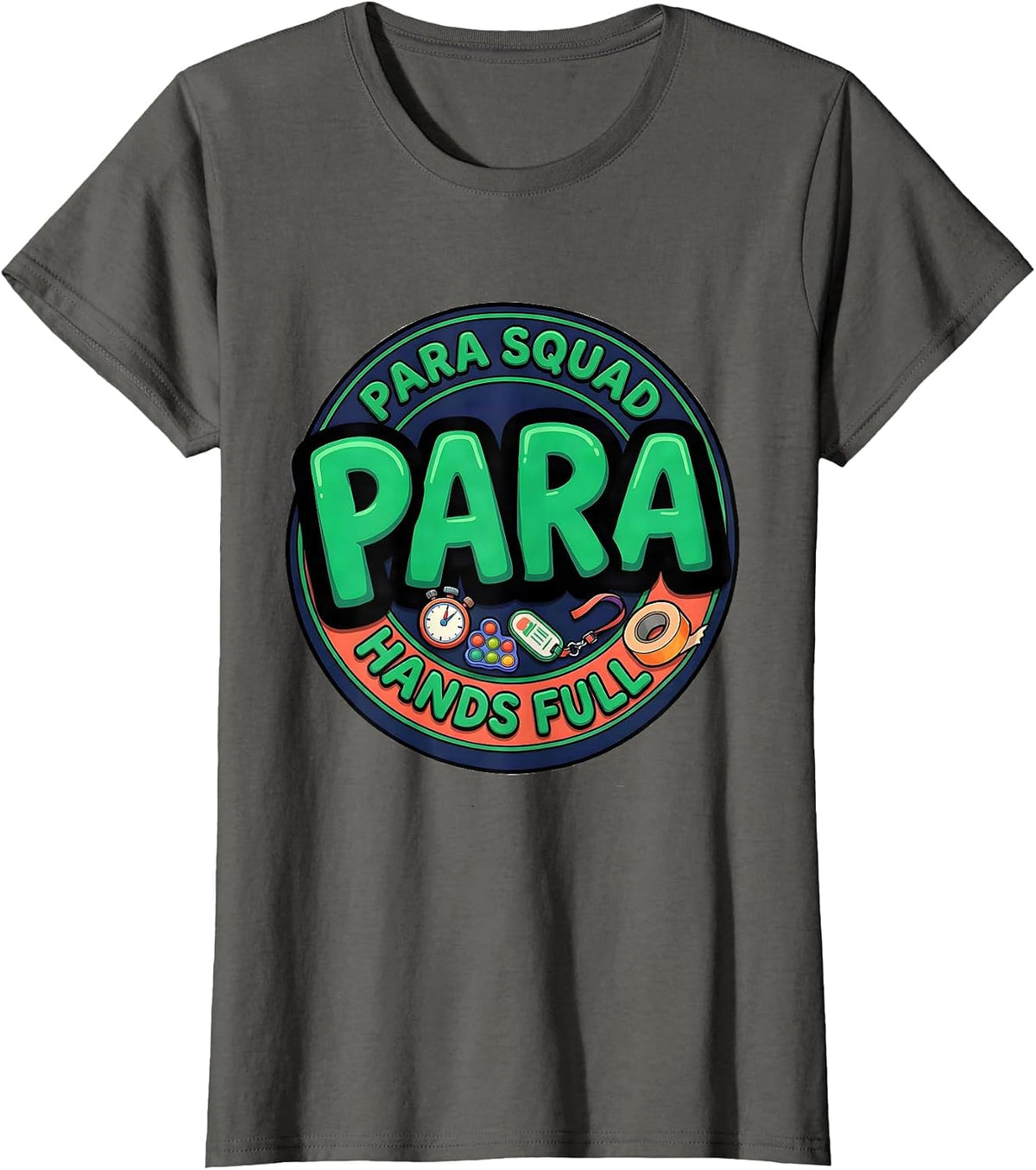 Women's Para Squad Hands Full Bold Cartoon Back To School T-Shirt - Asphalt Grey