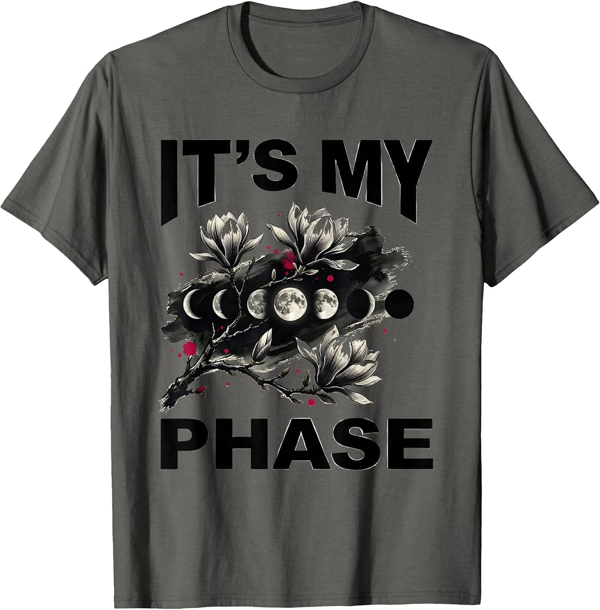It's My Phase Ink Brush Moon Phases Boho Celestial Astrology T-Shirt - Asphalt Grey