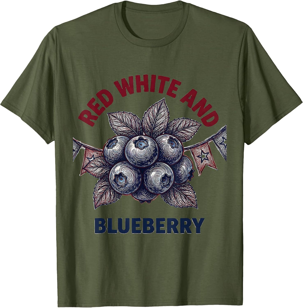 Men's Red White and Blueberry Patriotic Design T-Shirt - Olive Green