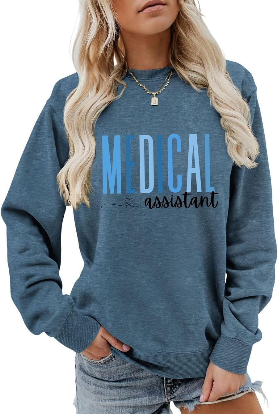 Medical Assistant Sweatshirt Women's Cute Medical Assistant Student Shirts Long Sleeve Crewneck Fall Pullover Tops - 22