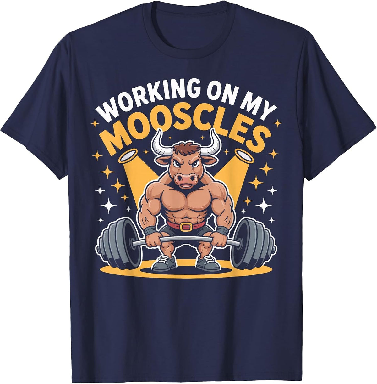 Cow Lifting Weights Working On My Mooscles Gym T-Shirt - Navy Blue