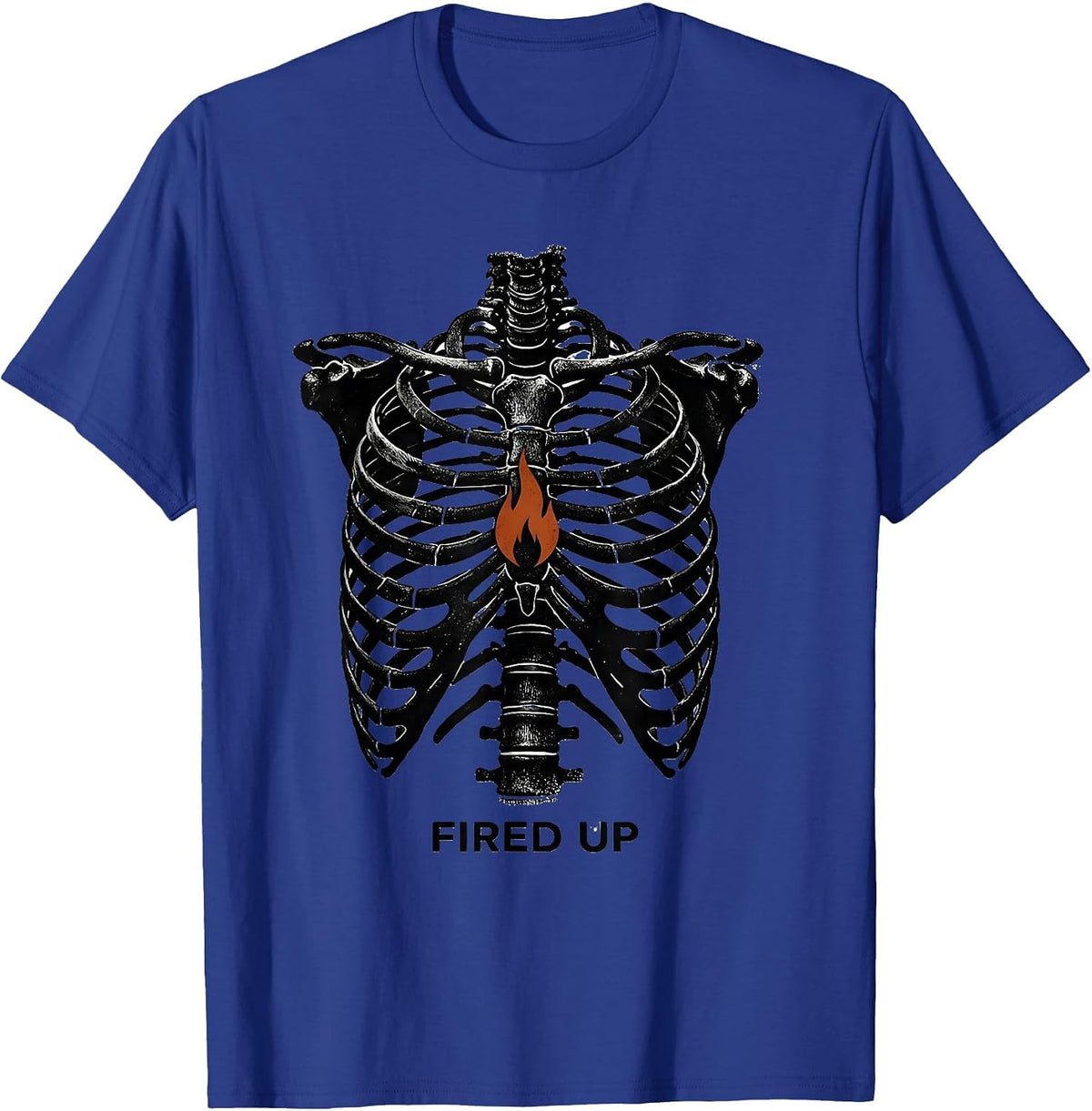 Men's Fired Up Rubber Stamp Skeleton Rib Cage Halloween Costume T-Shirt - Royal Blue